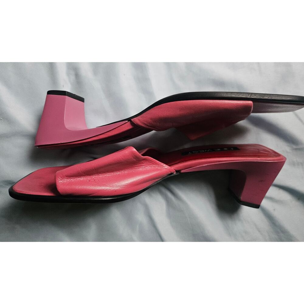 Nine West Square Toe Slide Sandals Pink Leather Mules Y2K 90s Slip On Sz 8.5 - Picture 14 of 14